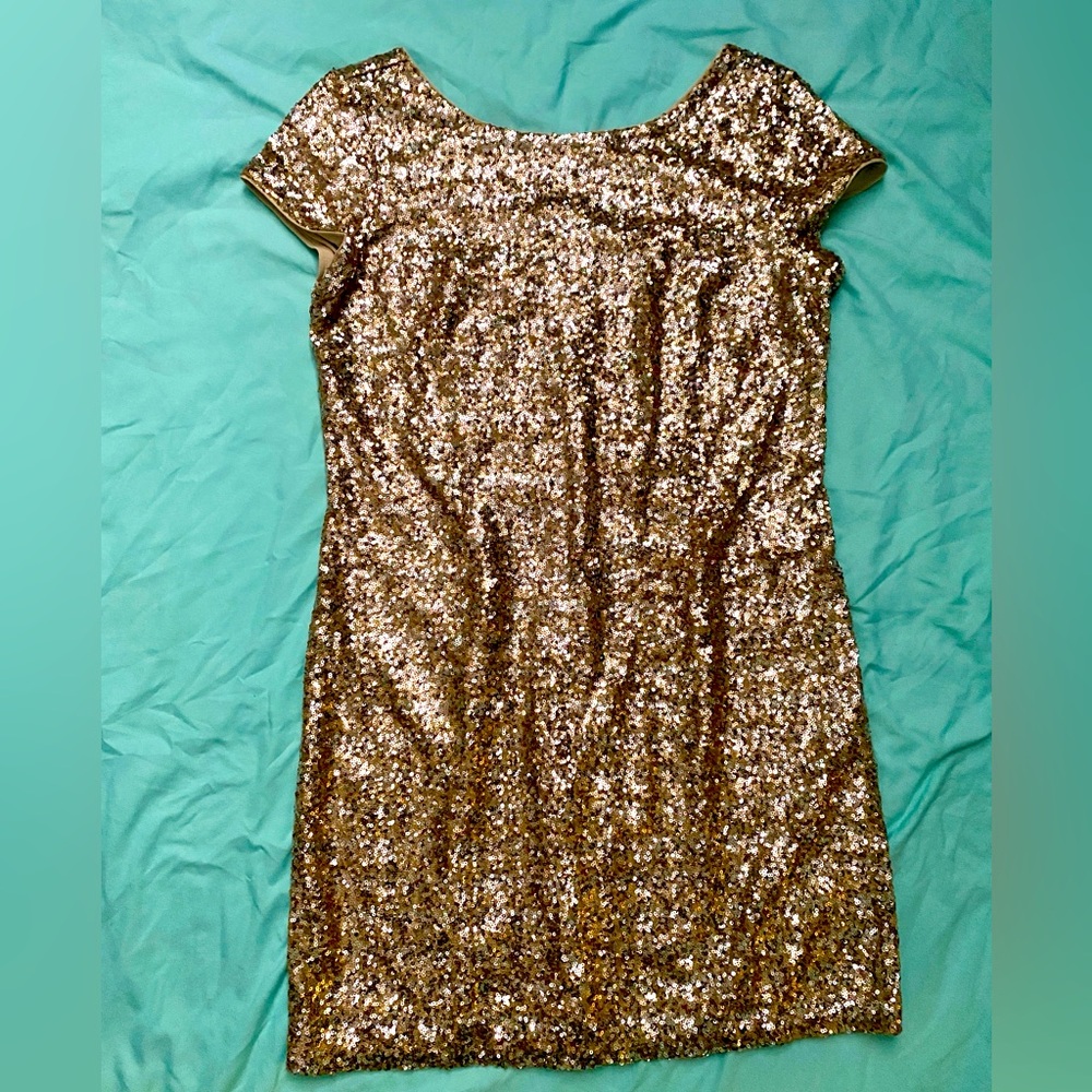 White House Black Market Sparkly Gold Party Dress, Medium